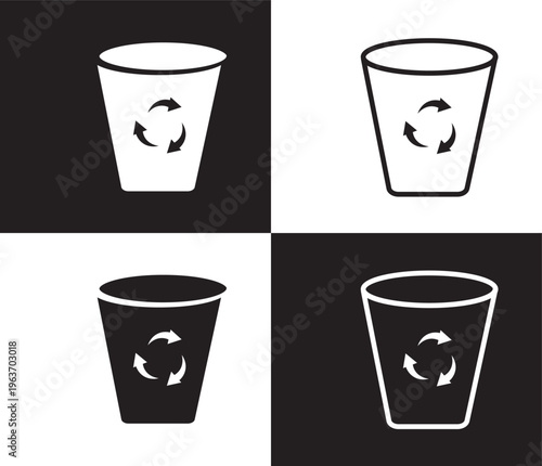 recycle bin icon. Outline and filled recycle bin, recycling icon from ecology collection. Thin line and Solid vectors isolated on black, white background. Editable recycle bin symbol
