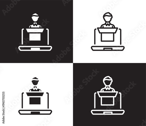 online coaching icon. Outline and filled online coaching icon from distance learning collection. Thin line and Solid vectors isolated on black, white background. Editable online coaching symbol
