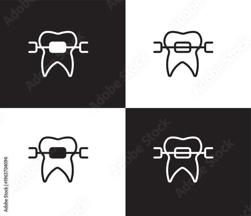 brackets icon. Outline and filled brackets icon from dental health collection. Editable brackets symbol