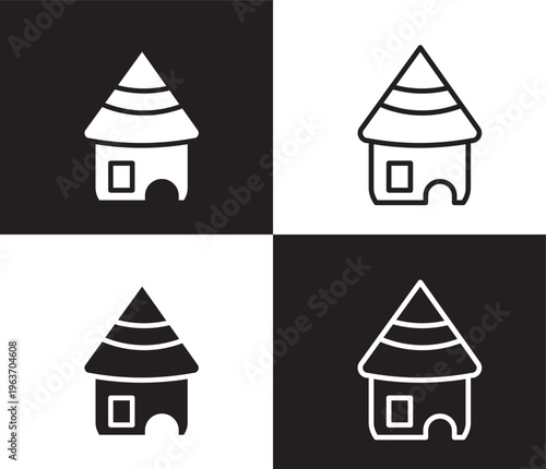 mud hut icon. Outline and filled mud hut icon from culture and civilization collection. Thin line and Solid vectors isolated on black, white background. Editable mud hut symbol