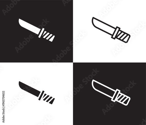 knife in sheath icon. Outline and filled knife in sheath icon from culture and civilization collection. Thin line and Solid vectors isolated on black, white background. Editable knife in sheath symbol
