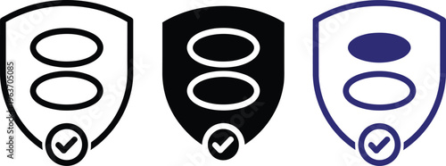 User security and protection icon with shield and check mark. Symbol of verified account, privacy and safe access. Ideal for cybersecurity, secure login, user verification and data protection concepts