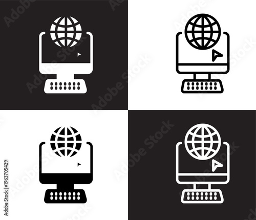 surfing the net icons. Thin line surfing the net, internet icon from computer and tech collection. Thin line and Solid vectors isolated on black, white background. Editable surfing the net symbol