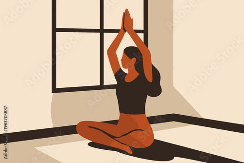 Serene minimalist yoga pose in a tranquil indoor setting