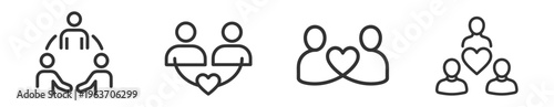 social connection people icons linear style set of four illustrations on transparent background