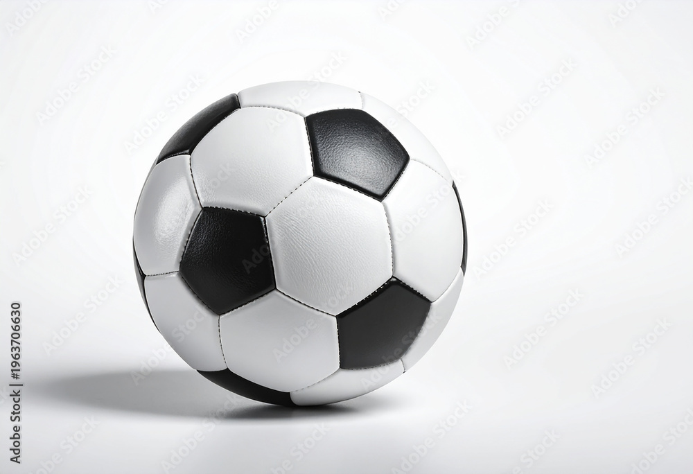 Naklejka premium Balón de fútbol sobre fondo blanco, concepto de juego, pasión y competición para campaña de deporte, marketing, eventos y competición mundial de futbol
