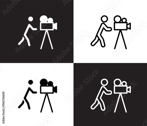 cameraman icon. Outline and filled cameraman icon from cinema and theater collection. Thin line and Solid vectors isolated on black, white background. Editable cameraman symbol