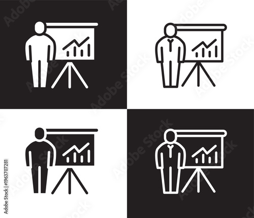 graphic panel and man icon.Thin line graphic panel and man icon from business collection. Thin line and Solid vectors isolated on black, white background. Editable graphic panel and man symbol