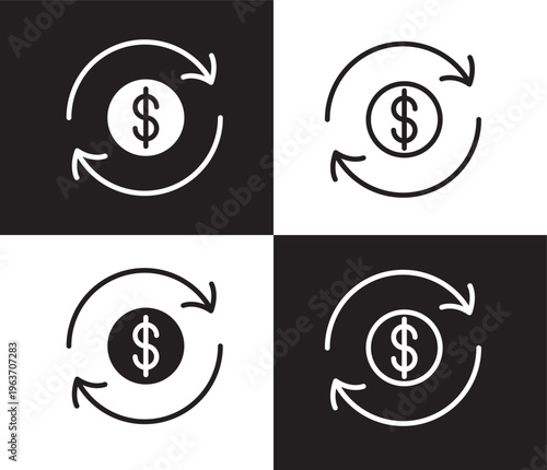 money convert icon.Thin line money convert icon from business collection. Thin line and Solid vectors isolated on black, white background. Editable money convert symbol