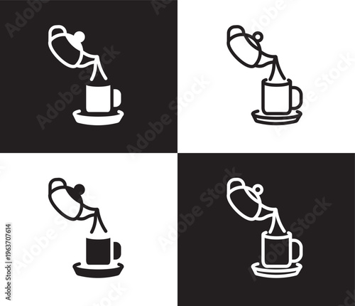 pouring coffe icon. Outline and filled pouring coffe icon from restaurant collection. Thin line and Solid vectors isolated on black, white background. Editable pouring coffe symbol