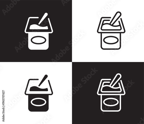 yogurt with spoon icon. Outline and filled yogurt with spoon icon from restaurant collection. Thin line and Solid vectors isolated on black, white background. Editable yogurt with spoon symbol