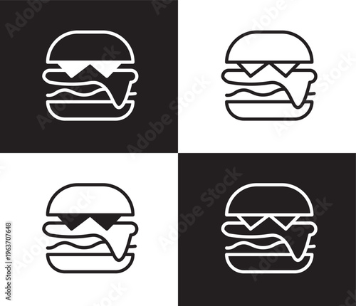 complete hamburger icon. Outline and filled complete hamburger icon from restaurant collection. Thin line and Solid vectors isolated on black, white background. Editable complete hamburger symbol