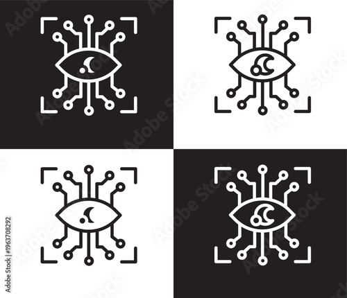 eye tap icon. Outline and filled eye tap icon from artificial intellegence collection. Thin line and Solid vectors isolated on black, white background. Editable eye tap symbol