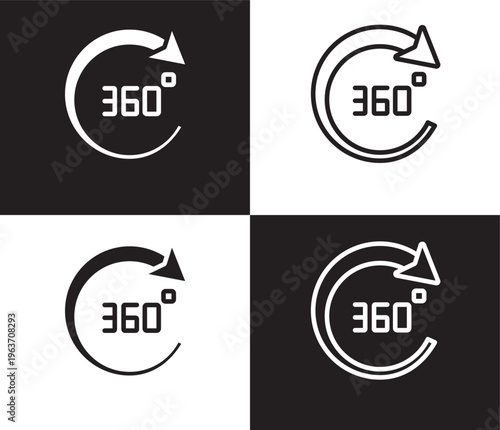 360 degree icon. Outline and filled 360 degree icon from artificial intellegence collection. Thin line and Solid vectors isolated on black, white background. Editable 360 degree symbol