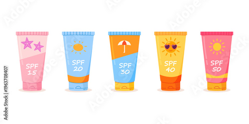 Sunscreen set with different SPF levels sun care skincare products