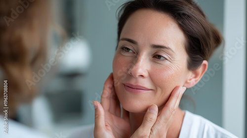 Free Download Dermatologist gently touches and examines a woman's facial skin in a cosmetology clinic. Defocused background. Facial skin exam, cosmetology consultation, dermatologist hands, - GFXLoad