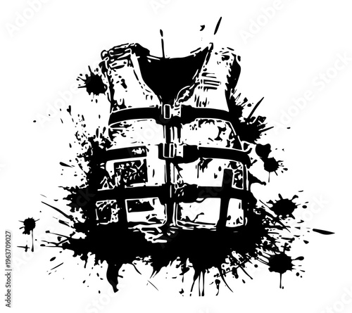 Safety life jacket vest for boating and swimming in artistic black ink splatter style