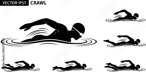 swimmer silhouette swimming freestyle crawl in water vector icon
