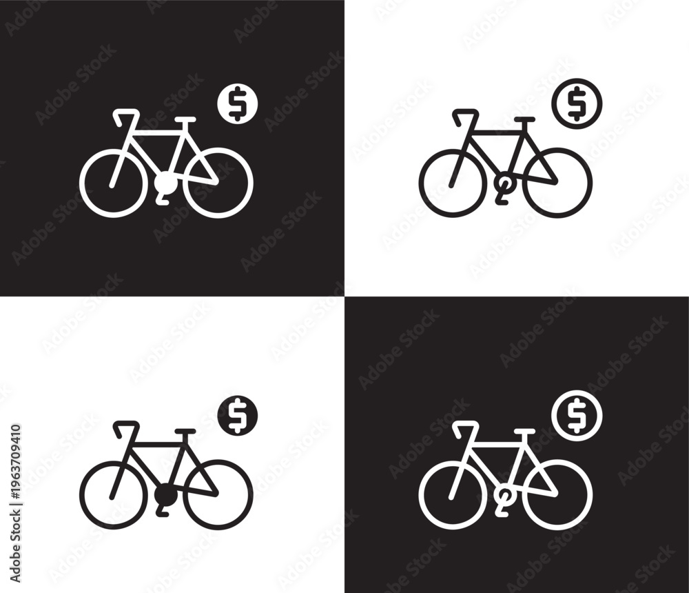 Fototapeta premium bicycle rental icon. Outline and filled bicycle rental icon from transportation collection. Thin line and Solid vectors isolated on black, white background. Editable bicycle rental symbol