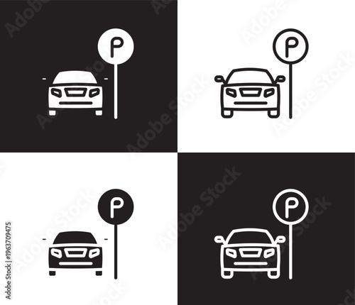 car parking icon. Outline and filled car parking icon from transportation collection. Thin line and Solid vectors isolated on black, white background. Editable car parking symbol