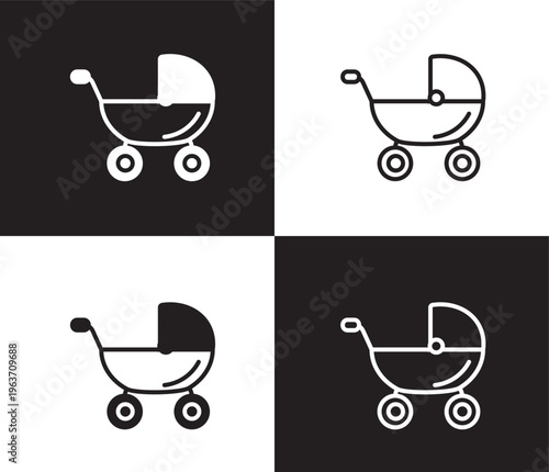 baby trolley icon. Outline and filled baby trolley icon from transportation collection. Thin line and Solid vectors isolated on black, white background. Editable baby trolley symbol