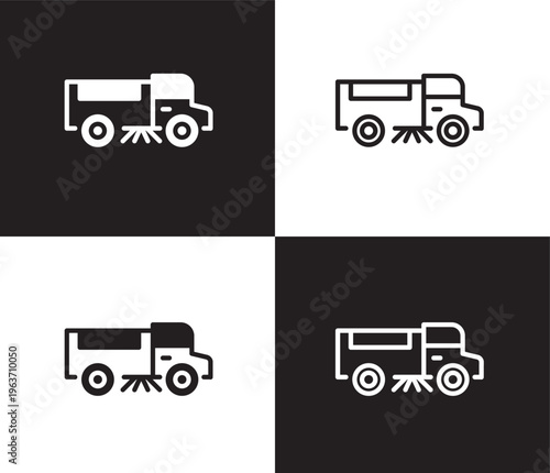 road sweeper icon. Outline and filled road sweeper icon from transportation collection. Thin line and Solid vectors isolated on black, white background. Editable road sweeper symbol