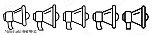 megaphone ecosystem editable stroke outline icons set isolated on white background flat vector illustration.