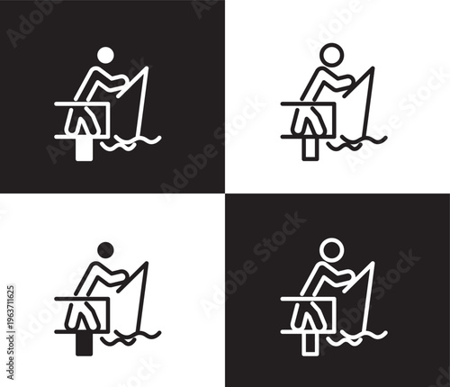 fisher fishing icon. Outline and filled fisher fishing icon from sport and game collection. Thin line and Solid vectors isolated on black, white background. Editable fisher fishing symbol