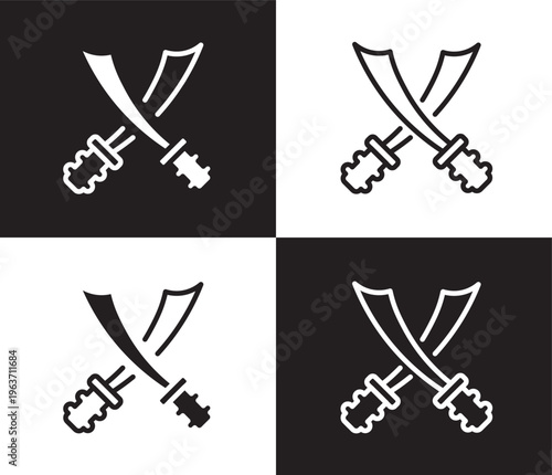 saber icon. Outline and filled saber icon from sport and game collection. Thin line and Solid vectors isolated on black, white background. Editable saber symbol