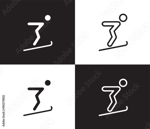 jumping ski sign icon. Outline and filled jumping ski sign icon from sport and game collection. Thin line and Solid vectors isolated on black, white background. Editable jumping ski sign symbol