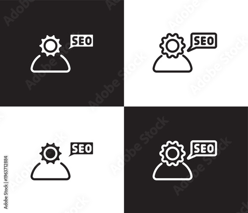 seo consulting icon. Outline and filled seo consulting icon from information technology collection. Thin line and Solid vectors isolated on black, white background. Editable seo consulting symbol