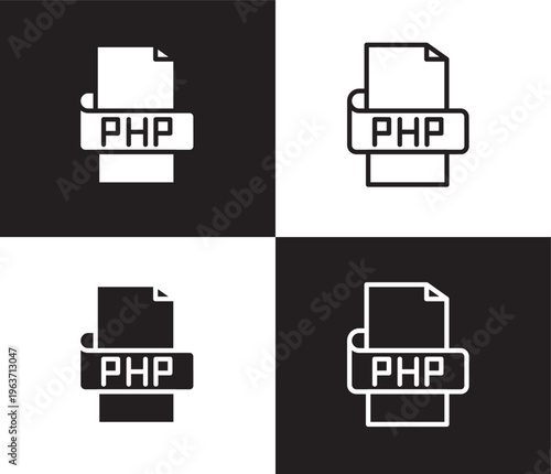 php icon. Outline and filled php icon from information technology collection. Thin line and Solid vectors isolated on black, white background. Editable php symbol