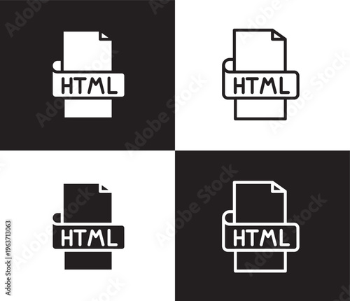 html icon. Outline and filled html icon from information technology collection. Thin line and Solid vectors isolated on black, white background. Editable html symbol