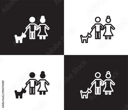 man girl and dog icon. Outline and filled man girl and dog icon from people and relation collection. Outline vector. Editable man girl and dog symbol