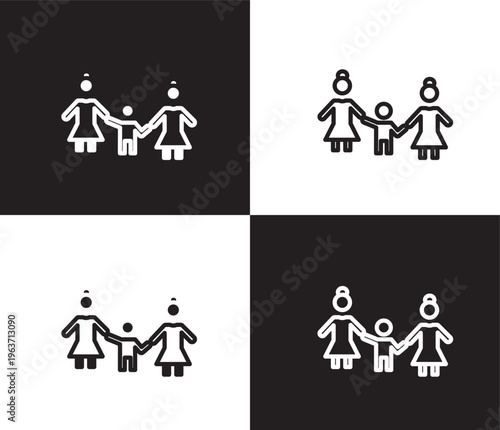 lesbian couple and son icon. Outline and filled lesbian couple and son icon from people and relation collection. Outline vector. Editable lesbian couple and son symbol
