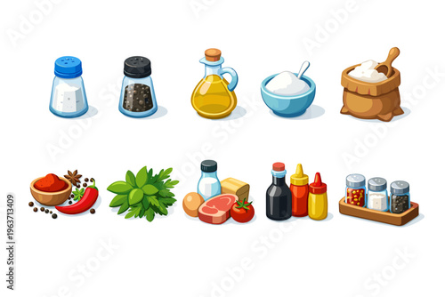 Collection of culinary ingredients and seasonings for cooking and baking