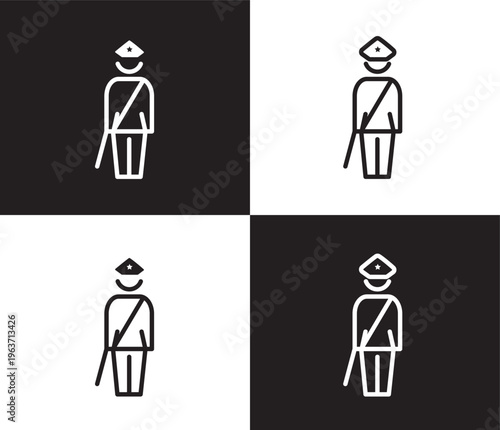 security guard icon. Outline and filled security guard icon from museum and exhibition collection. Thin line and Solid vectors isolated on black, white background. Editable security guard symbol