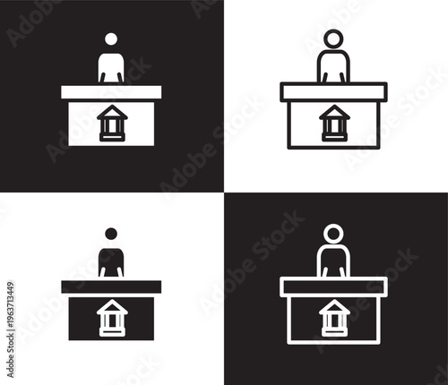 information desk icon. Outline and filled information desk icon from museum and exhibition collection. Thin line and Solid vectors isolated on black, white background. Editable information desk symbol