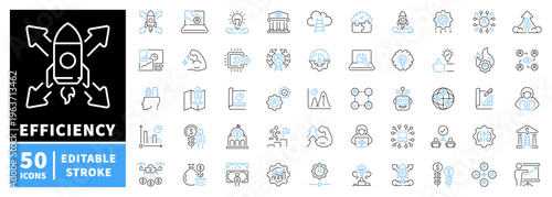 Efficiency editable line icons set: productivity symbols for workflow and time management