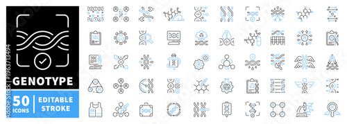 Genotype editable line icons set: dna, genetics, and bioinformatics symbols