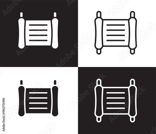 paper scroll icon. Outline and filled paper scroll icon from museum and exhibition collection. Thin line and Solid vectors isolated on black, white background. Editable paper scroll symbol