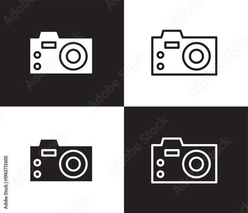 photographic icon. Outline and filled photographic icon from museum and exhibition collection. Thin line and Solid vectors isolated on black, white background. Editable photographic symbol