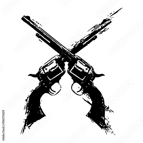 Two crossed western revolvers vector illustration in grunge style
