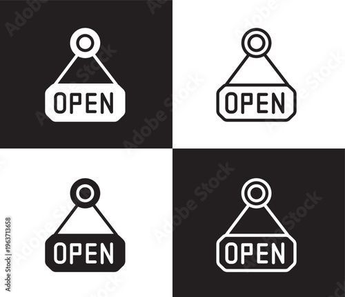 open icon. Outline and filled open icon from museum and exhibition collection. Thin line and Solid vectors isolated on black, white background. Editable open symbol