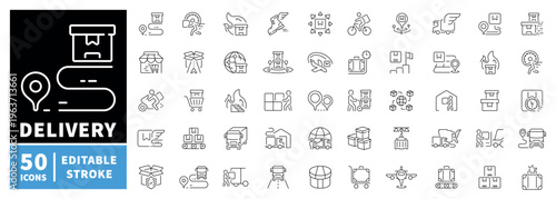 Delivery icons set. editable line icons, outline, shipping, courier symbols