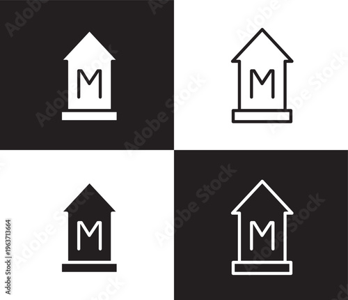 signboard icon. Outline and filled signboard icon from museum and exhibition collection. Thin line and Solid vectors isolated on black, white background. Editable signboard symbol