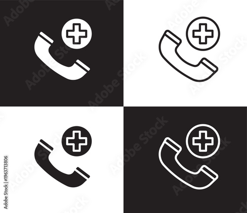 emergency call icon. Outline and filled emergency call icon from medical collection. Thin line and Solid vectors isolated on black, white background. Editable emergency call symbol