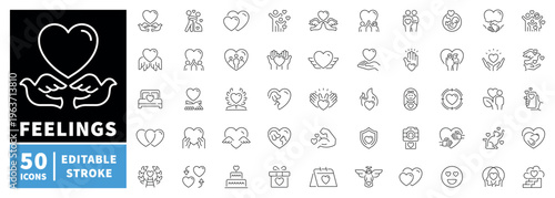 Feelings icons set. editable line icons, outline, emotions and sentiments symbols