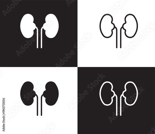 kidneys icon. Outline and filled kidneys icon from medical collection. Thin line and Solid vectors isolated on black, white background. Editable kidneys symbol