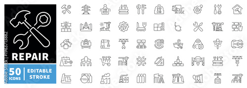 Repair tools icons set. editable line icons, outline, construction and fix symbols